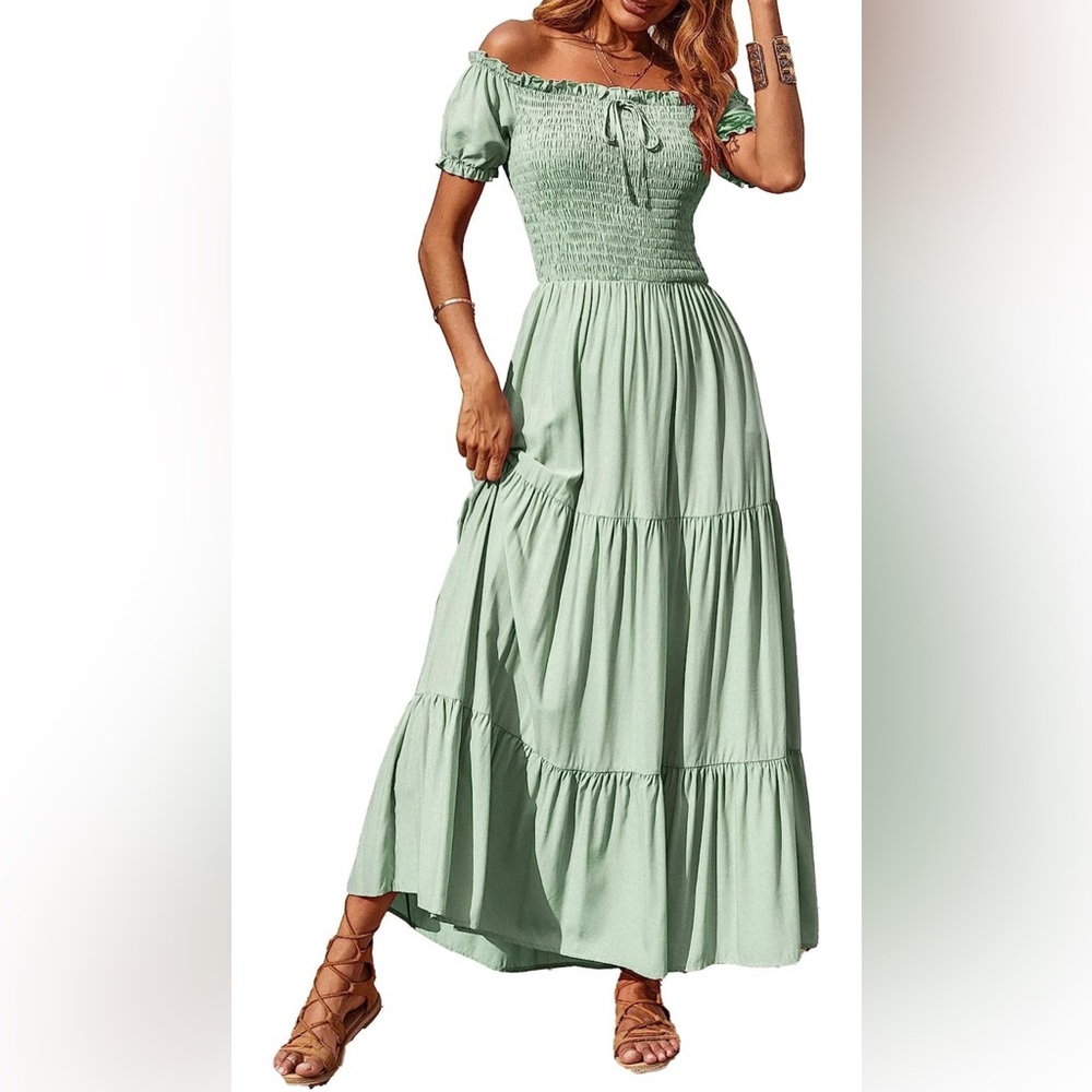 Summer Off Shoulder Maxi/Short Sleeve Smocked Dress, Women’s Size XL NWT